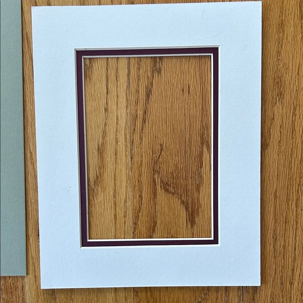 Elegant White and Green Photo Mat Set; Two For 5”x7”Prints & One for 3.25x 4.25”